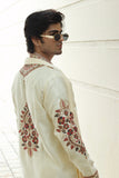 Men's Off-White Kenzo Fabric Kurta Set with Dupatta