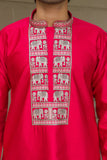 Men's Pink Satin Silk Kurta Set with Zari & Sequin Embroidery