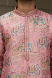 Men's Pink Jacquard Kurta Set with Swarovski Stone Detailing