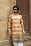 Men's Yellow Jacquard Kurta Set with Position Print