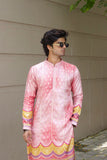 Men's Pink Jacquard Kurta Set with Swarovski Stone Detailing