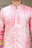 Men's Pink Jacquard Kurta Set with Swarovski Stone Detailing