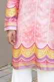 Men's Pink Jacquard Kurta Set with Swarovski Stone Detailing