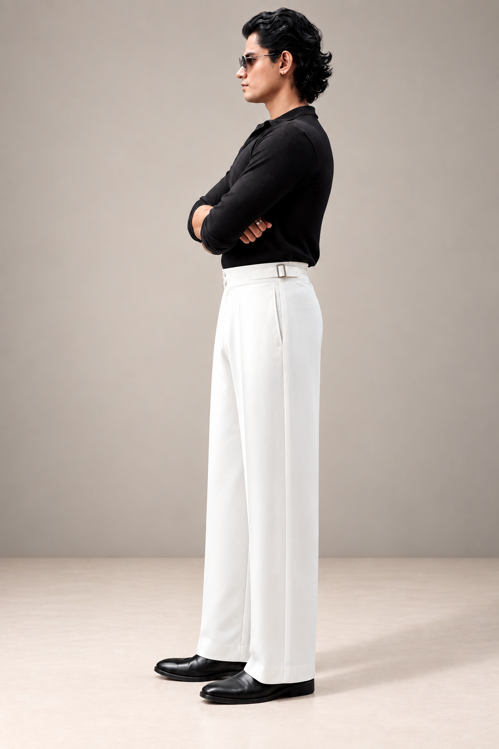 Butter Milk Korean Pleated Pant with Belt and Elastic Waist