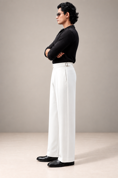Butter Milk Korean Pleated Pant with Belt and Elastic Waist