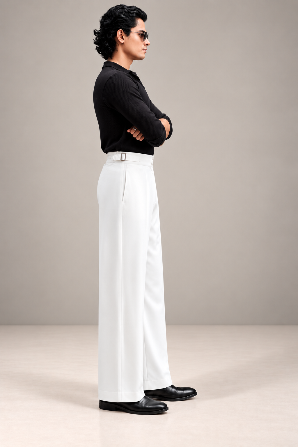 Butter Milk Korean Pleated Pant with Belt and Elastic Waist