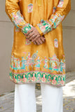 Men's Mustard Jacquard Silk Kurta Set with Swarovski Stone Detailing