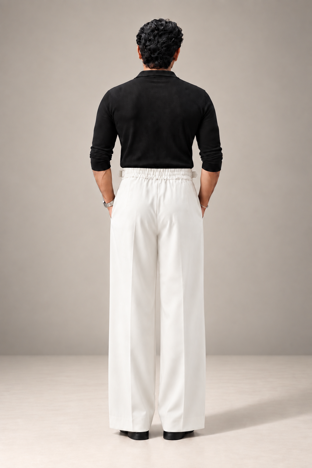 Butter Milk Korean Pleated Pant with Belt and Elastic Waist