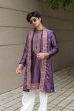 Men's Purple Satin Silk Kurta Set with Dupatta