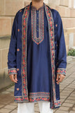 Men's Navy Blue Satin Silk Kurta Set with Dupatta