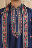 Men's Navy Blue Satin Silk Kurta Set with Dupatta