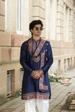 Men's Navy Blue Satin Silk Kurta Set with Dupatta