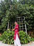 Men’s Maroon Silk Embroidered Kurta Set