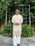 Men's Beige Embroidered Kurta Set