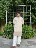 Men's Beige Embroidered Kurta Set