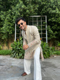 Men's Beige Embroidered Kurta Set