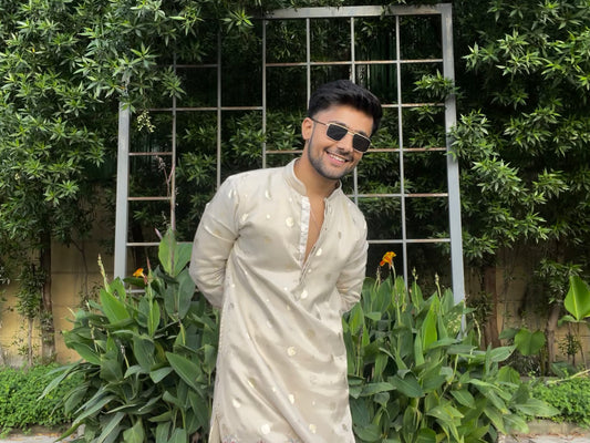 Men's Beige Embroidered Kurta Set