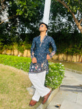 Men's Blue Kenzo Bead Work Embroidered Kurta Set
