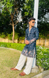 Men's Blue Kenzo Bead Work Embroidered Kurta Set