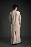 Classic Natural Linen Blend Pathani Suit with Flared Pants