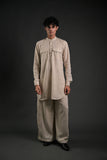 Classic Natural Linen Blend Pathani Suit with Flared Pants