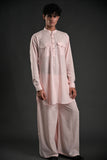 Classic Light Pink Linen Blend Pathani Suit with Flared Pants