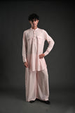 Classic Light Pink Linen Blend Pathani Suit with Flared Pants