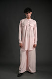 Classic Light Pink Linen Blend Pathani Suit with Flared Pants