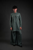 Classic Green Linen Blend Pathani Suit with Flared Pants