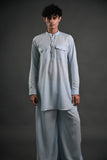 Classic Sky Blue Linen Blend Pathani Suit with Flared Pants