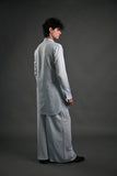 Classic Sky Blue Linen Blend Pathani Suit with Flared Pants