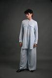 Classic Sky Blue Linen Blend Pathani Suit with Flared Pants