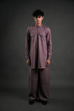 Classic Mauve Linen Blend Pathani Suit with Flared Pants