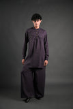 Classic Purple Linen Blend Pathani Suit with Flared Pants