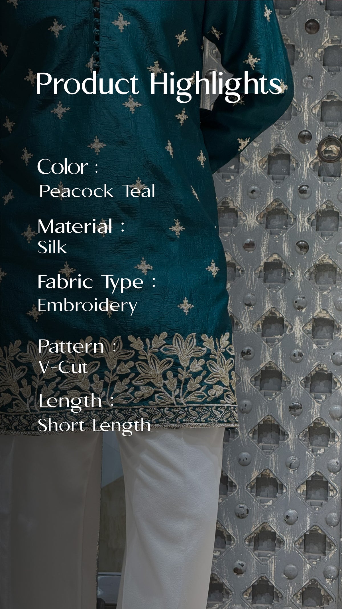 Peacock Teal Silk Short Kurta Set with Jari Embroidery