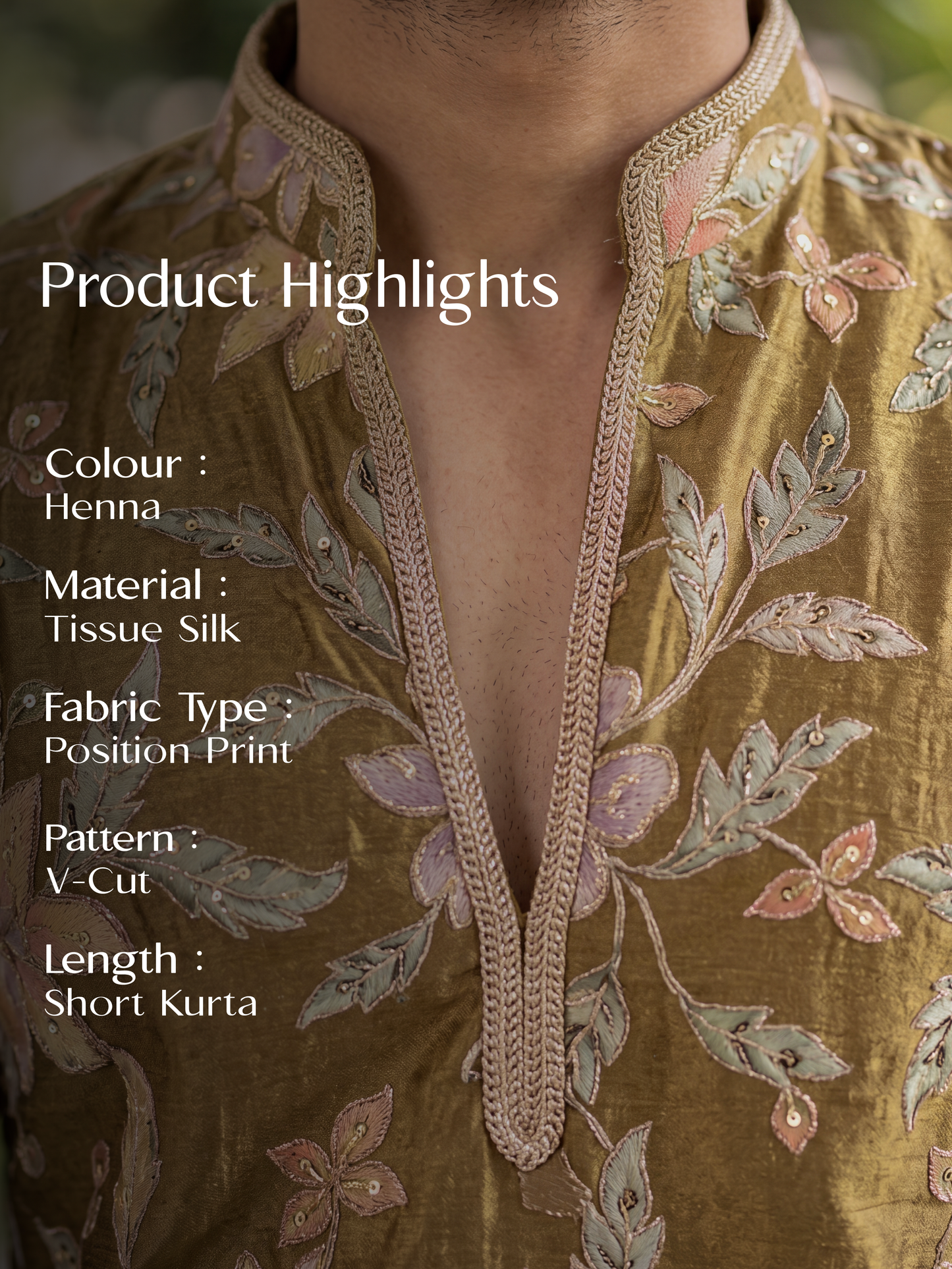 Olive Tissue Silk Short Kurta Set with Position Print & Coding