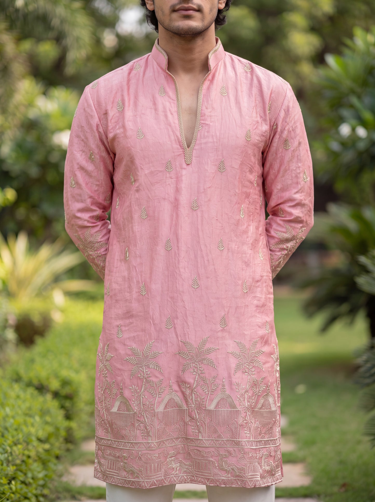 Light Pink Satin Fancy Short Kurta Set with Zari Embroidery