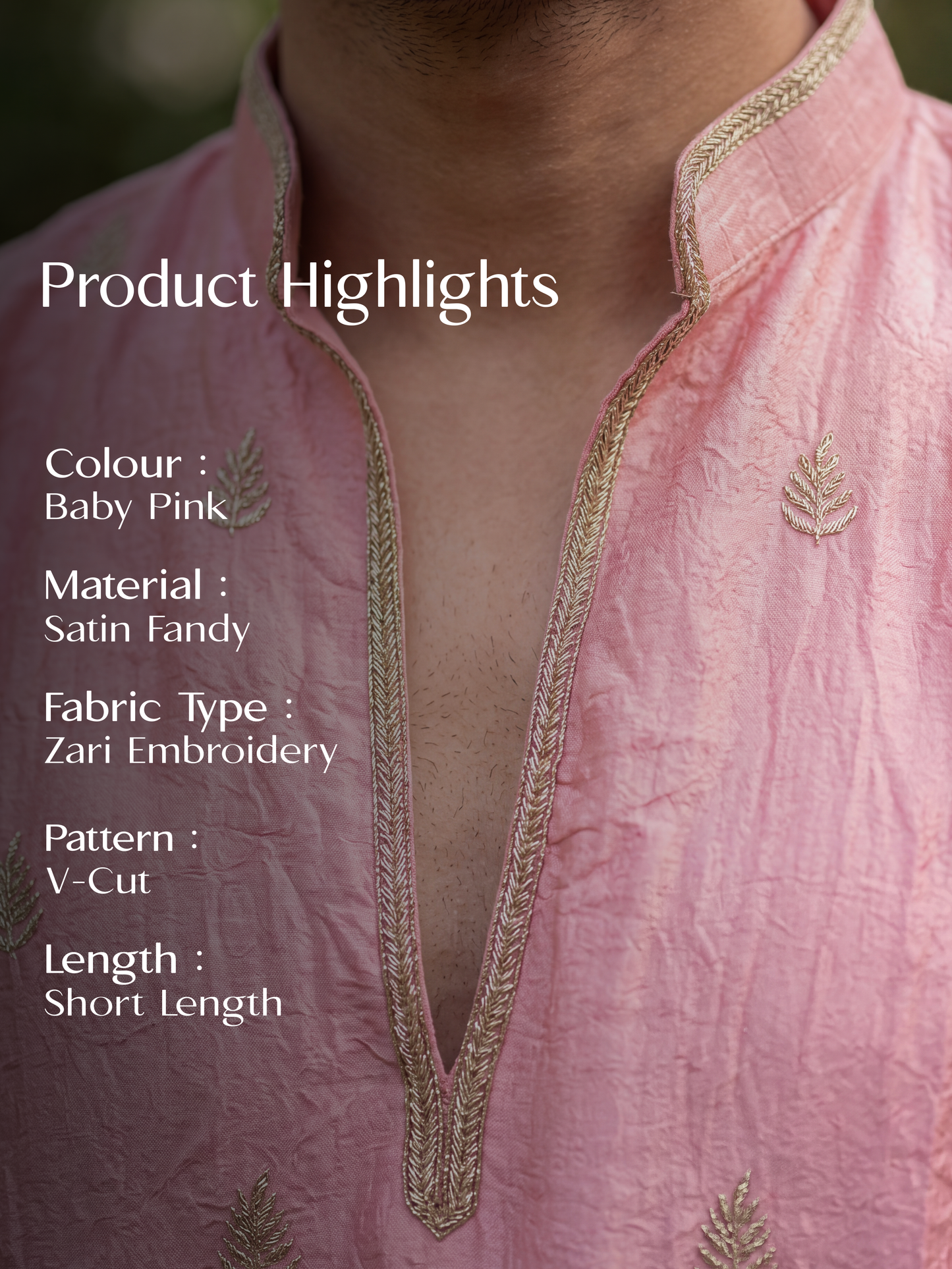 Light Pink Satin Fancy Short Kurta Set with Zari Embroidery