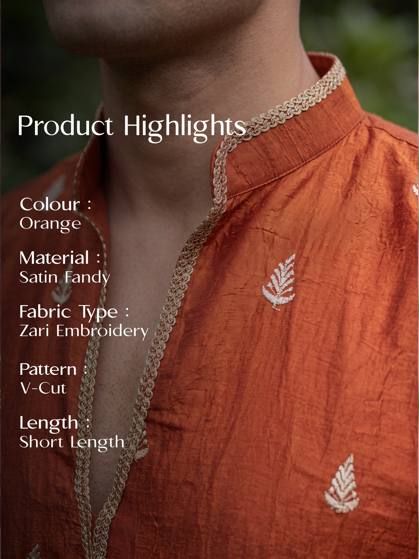 Orange Satin Fancy Short Kurta Set with Zari Embroidery