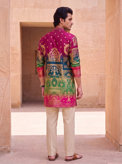 Multicolour Position Print Kurta Set