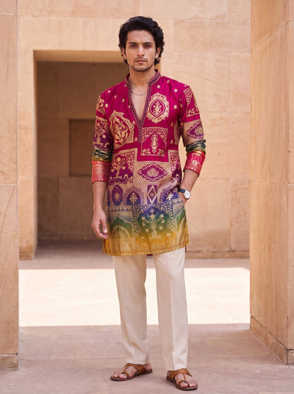 Multicolour Position Print Kurta Set