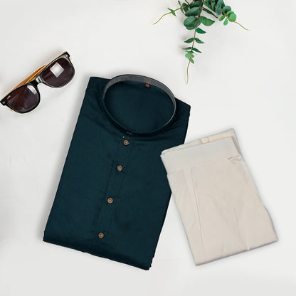 Basic Cotton Blend Kurta Set with Straight Pant