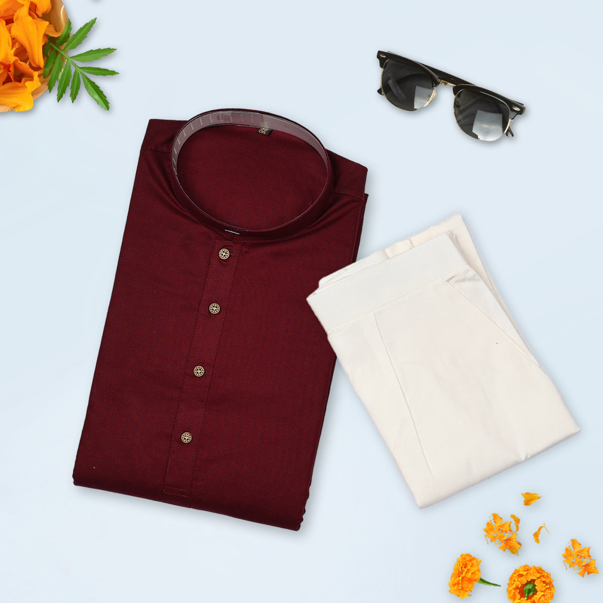 Maroon Basic Cotton Blend Kurta Set