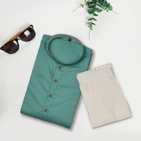 Sea Green Basic Cotton Blend Kurta Set