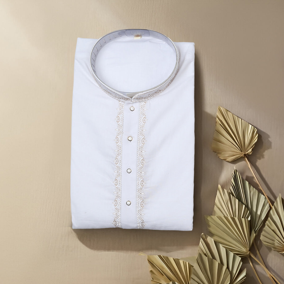 Cotton Kurta Set with V-Neck Thread Embroidery