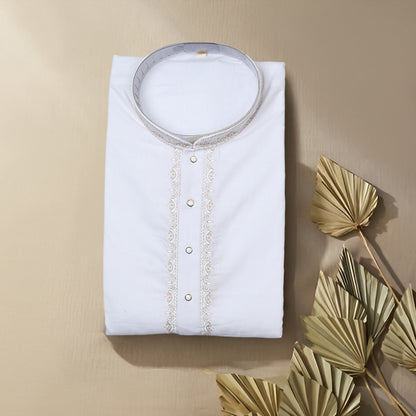 Cotton Kurta Set with V-Neck Thread Embroidery