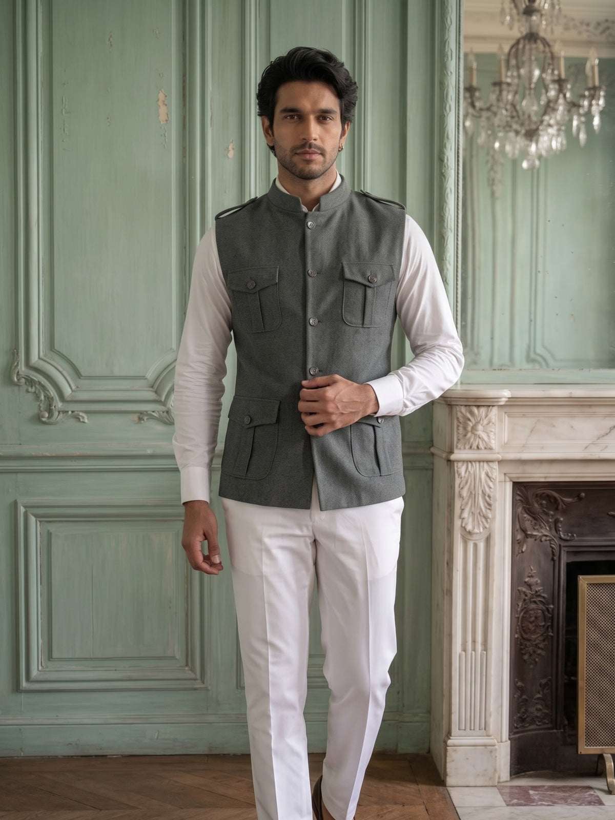 Elite Stretch Knit Bandi Jacket with Shoulder Loops and Patch Pockets
