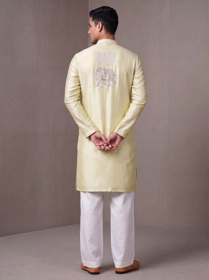 Cream Short Kurta Set with Embroidery