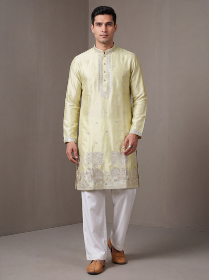 Cream Short Kurta Set with Embroidery