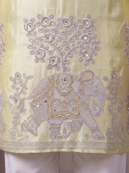 Cream Short Kurta Set with Embroidery